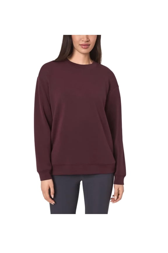 Women's Cozy Fleece Active Crewneck Pullover Sweatshirt with Pockets (US, Alpha, Small, Regular, Regular, Dark Red)