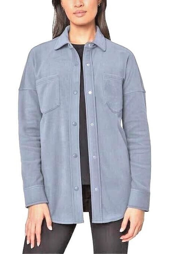Women's Cozy Warm Fleece Button-Up Shirt, Blue, XL