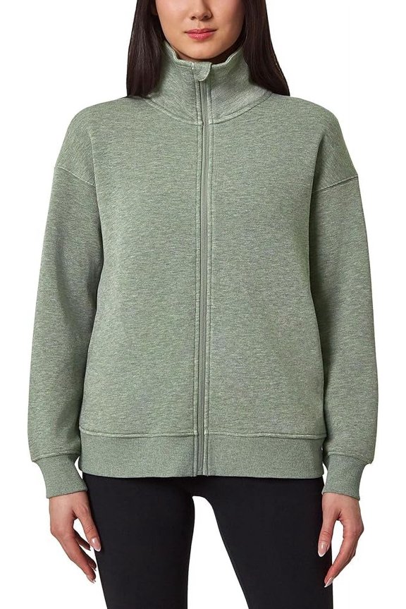 Women's Heathered Full Zip Fleece Jacket Heather Green Small