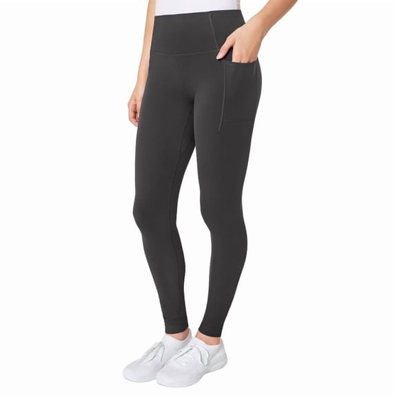 Mondetta Women's High Rise Ribbed Legging Pant with Pockets, Black, Small