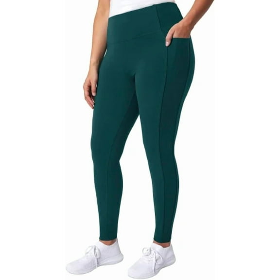 Mondetta Women's High Rise Ribbed Panel Legging (US, Alpha, X-Large, Regular, Regular, Green)