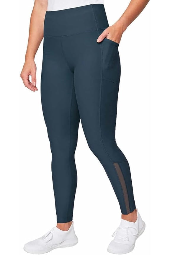 Women's High Rise Side Pockets Mesh Cut Out Active Tight Moisture Wicking Leggings-Blue / S
