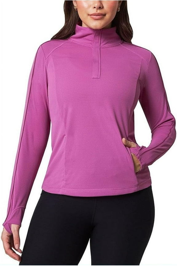 Womens Hiking Athletic Workout Tops - Lightweight Quarter-Zip Pullover (Small/Purple)