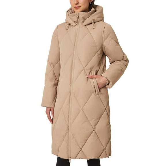 Mondetta Women's Long Diamond Quilted Parka Down Fill Tan XL
