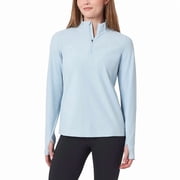 Mondetta Womens Long Sleeve Active Ribbed Quarter-Zip Pullover with Thumb Holes Blue, Small
