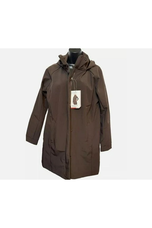 Women's Long Softshell Hooded Jacket, Brown, Large
