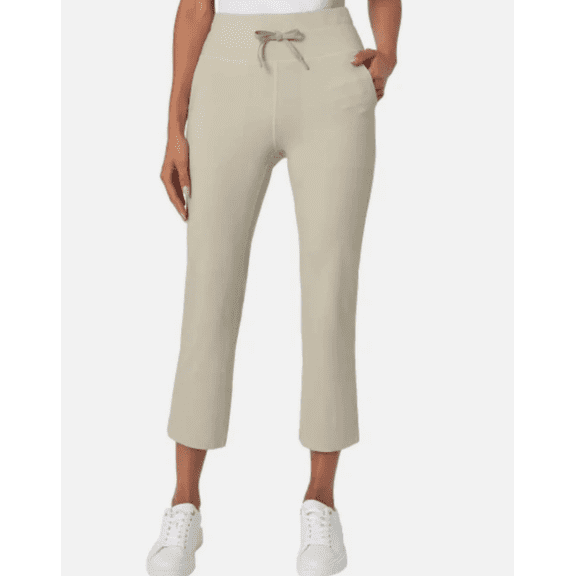 Mondetta Women's Moisture Wicking High Rise Drawstring Capri Pant, Beige, Small
