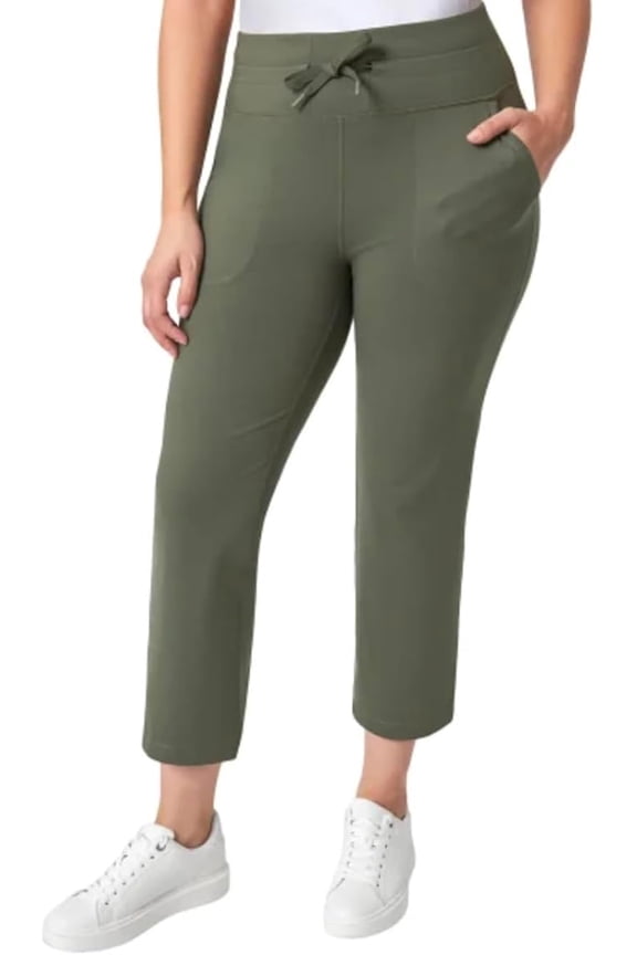 Women's Moisture Wicking High Rise Drawstring Capri Pant, Green, Medium