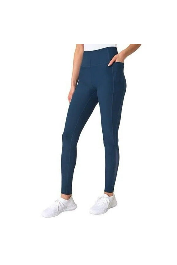 Women's Moisture Wicking High Waist Active Legging Pant with Pockets and Mesh Detail (US, Alpha, Large, Regular, Regular, Navy)