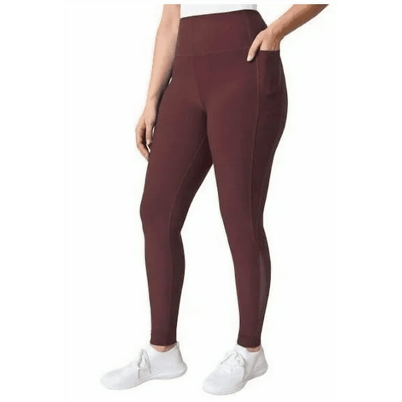 Mondetta Women's Moisture Wicking High Waist Active Legging Pant with Pockets and Mesh Detail (US, Alpha, Small, Regular, Regular, Red)