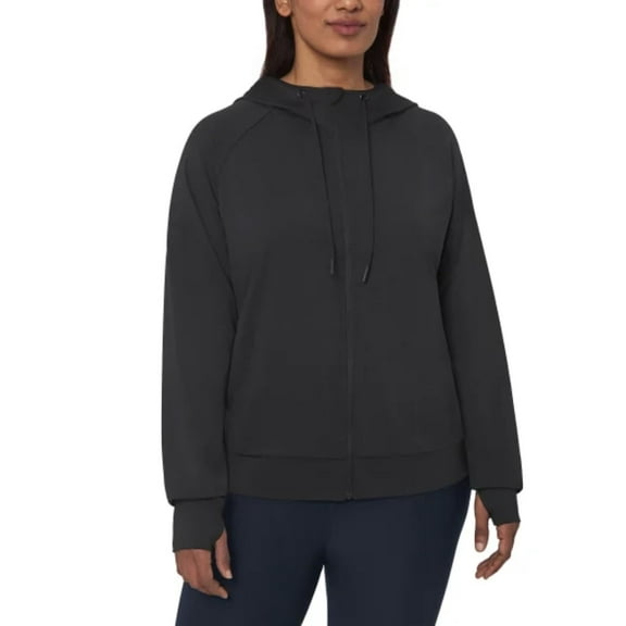 Mondetta Women's Moisture Wicking Lightweight Full Zip Hoodie Jacket with Thumbholes (US, Alpha, Small, Regular, Regular, Black)