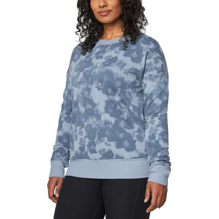 Mondetta Women's Printed Crewneck Active Sweatshirt (Blue, Medium)