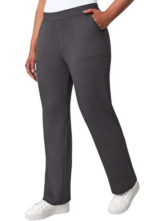 Women's Pull-On Herringbone Straight Leg Pants, Black