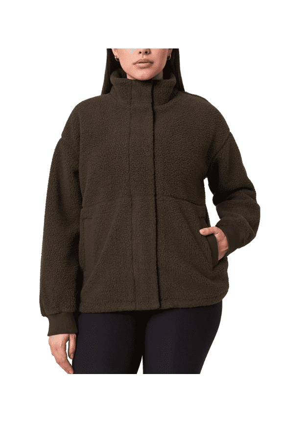 Women's Short Fleece Jacket Brown XS