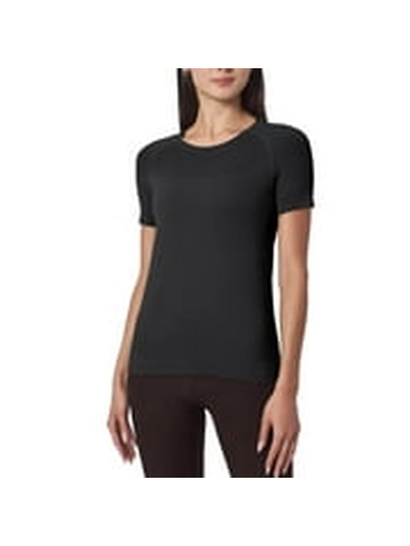 Women's Short Sleeve Fitted Active Seamless T-Shirt (US, Alpha, Large, Regular, Regular, Black)