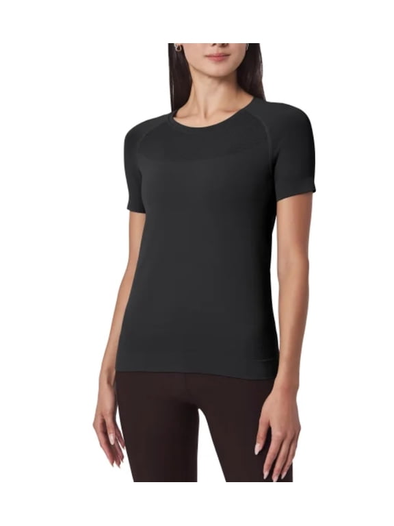 Women's Short Sleeve Fitted Active Seamless T-Shirt (US, Alpha, Small, Regular, Regular, Black)