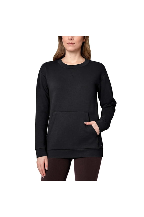 Women's Soft Brushed Fleece Kangaroo Pocket Crewneck Top Casual Active Sweatshirt-Black / 2X