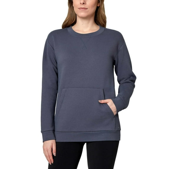 Mondetta Women's Soft Brushed Fleece Kangaroo Pocket Crewneck Top Casual Active Sweatshirt-Blue / 3X
