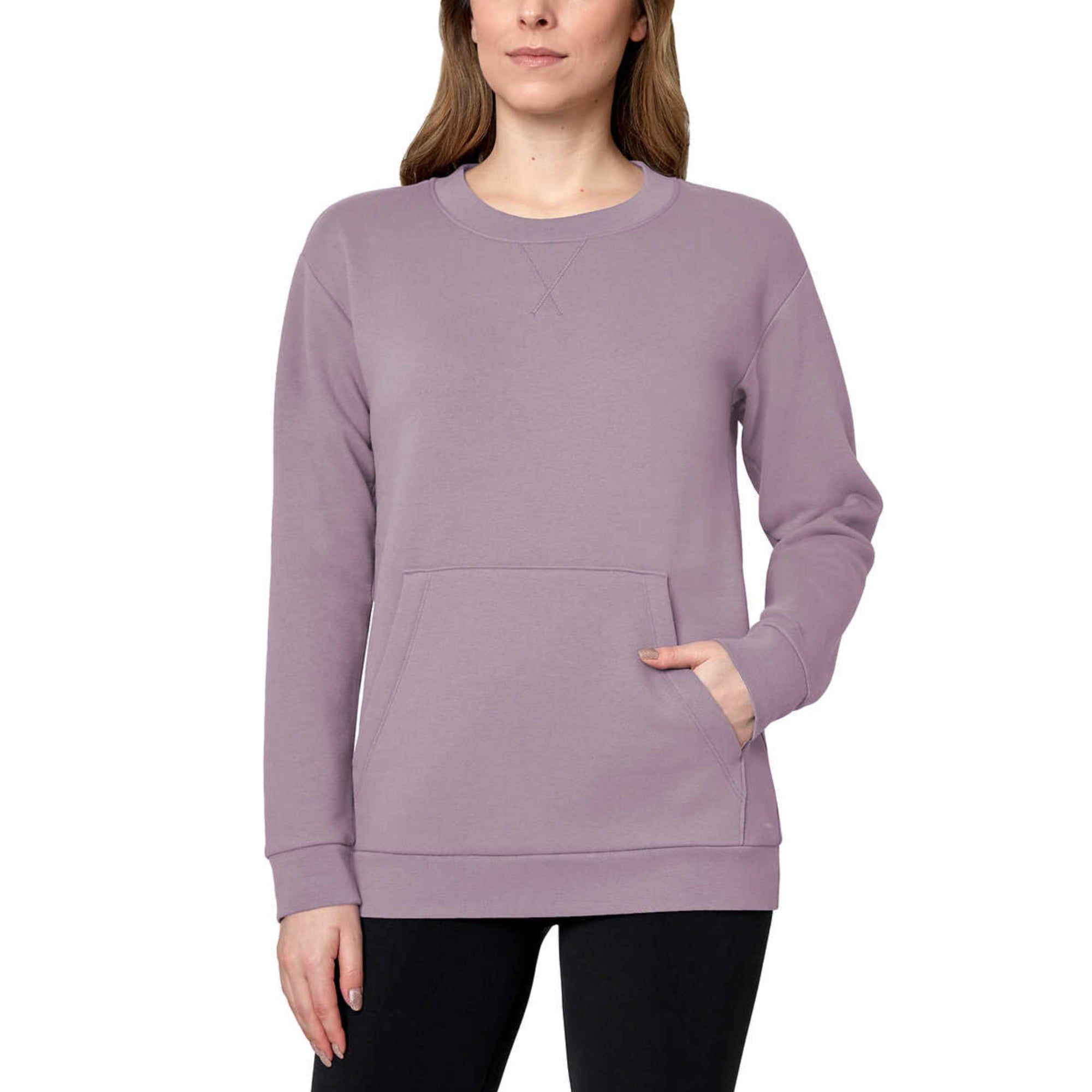 Mondetta Women s Soft Brushed Fleece Kangaroo Pocket Crewneck Top Casual Active Sweatshirt Purple 2X Walmart