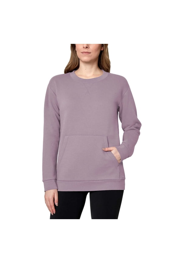 Women's Soft Brushed Fleece Kangaroo Pocket Crewneck Top Casual Active Sweatshirt-Purple / XXL