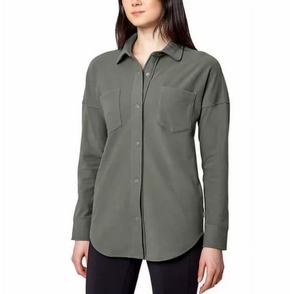Mondetta Women's Soft Plush Cozy Moisture Wicking Snap Button Up Shirt-Green / S