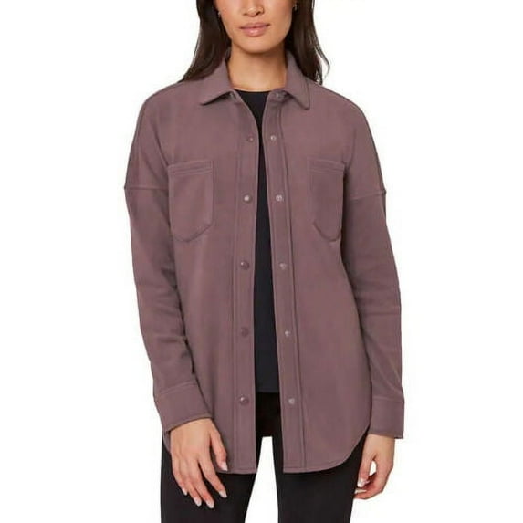 Mondetta Women's Soft Plush Cozy Moisture Wicking Snap Button Up Shirt-Purple / L