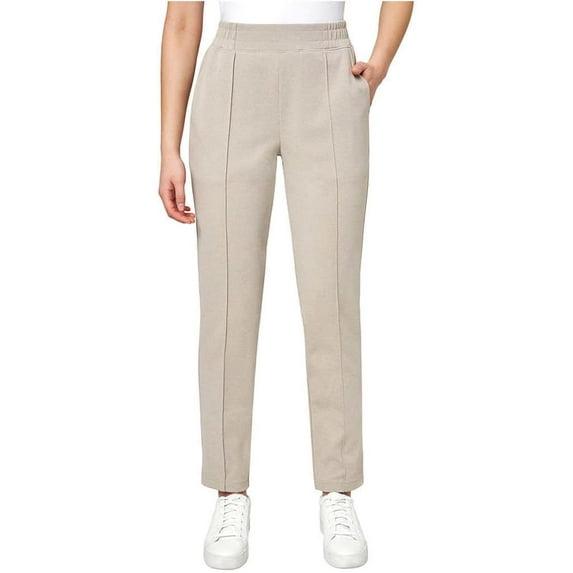 Mondetta Women's Textured Pintuck Straight Leg Pant, Beige, Medium