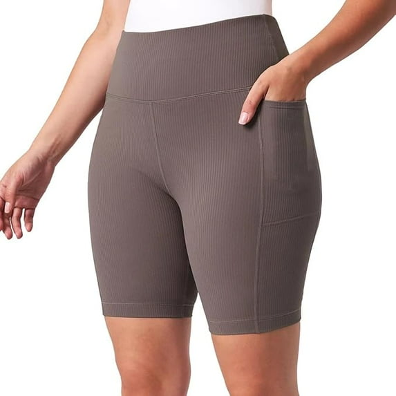 Mondetta Womens Active Midweight Ribbed Bike Short (US, Alpha, XX-Large, Regular, Regular, Brown Iron)