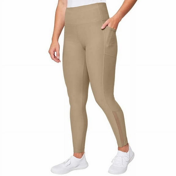 Mondetta Womens High Waist Active Legging Mesh Details Side Pockets Size: L, Color: Brindle