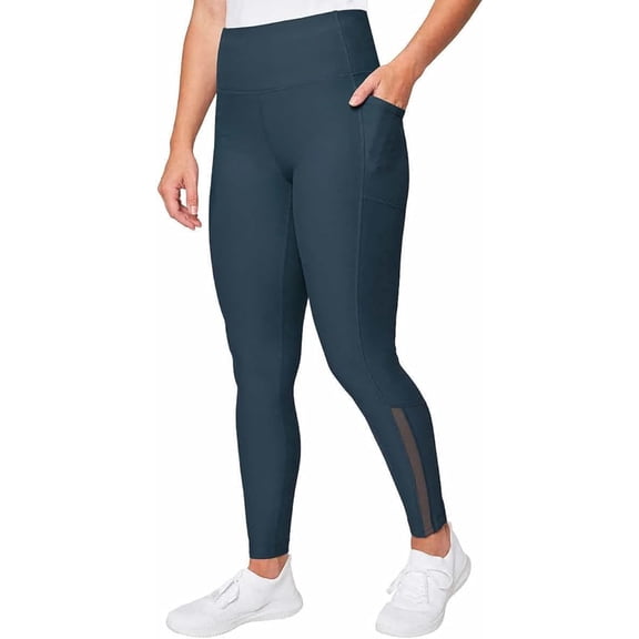 Mondetta Womens High Waist Active Legging Mesh Details Side Pockets Size: L, Color: Midnight Ocean