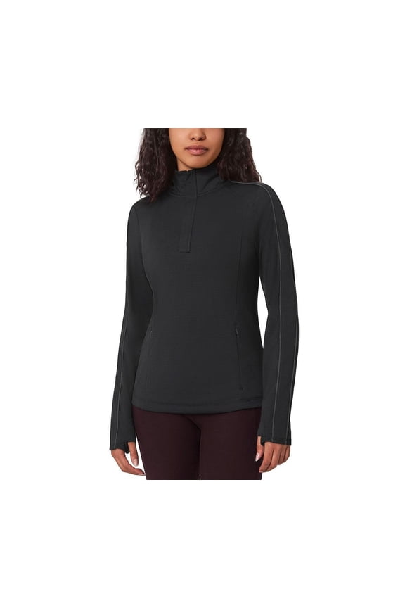 Womens Hiking Athletic Workout Tops - Lightweight Quarter-Zip Pullover (X-Small/Black)
