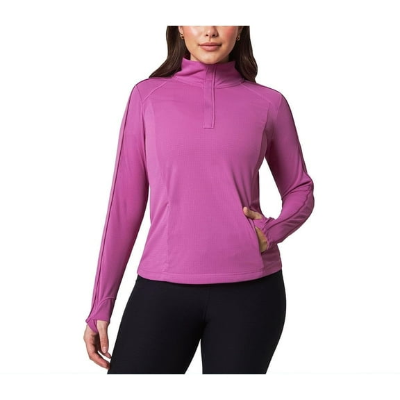 Mondetta Womens Hiking Athletic Workout Tops - Lightweight Quarter-Zip Pullover (Medium/Purple)