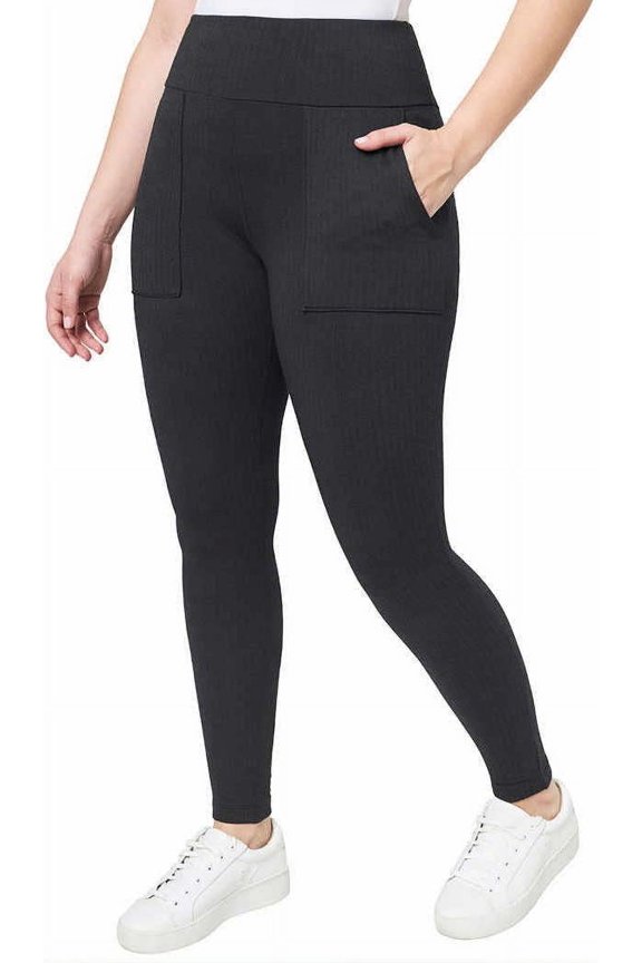 Womens Midweight High Rise Jacquard Knit Legging, Medium, Black/Gray