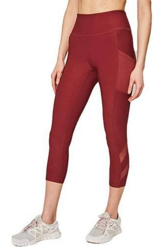 Womens Midweight High Waisted Mesh Capri Legging 1569425 Red M