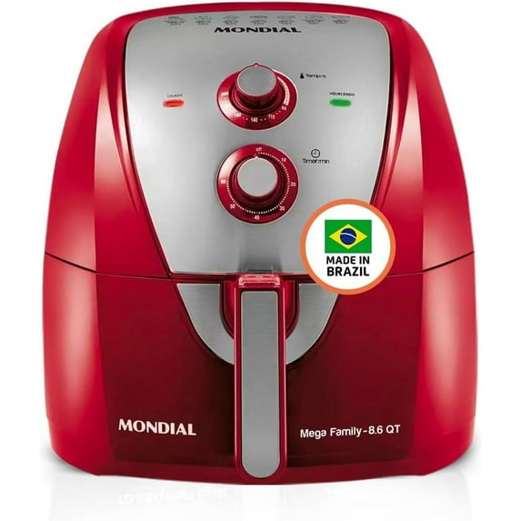 Mondial Air Fryer - 8.6 Quart Extra-Large Air Fryer, 1800 Watts - Quick Heat Circulation Technology, Low Fat Cooking Less Calories - Removable Squared Basket, Easy Usage Auto Shut Off - Red