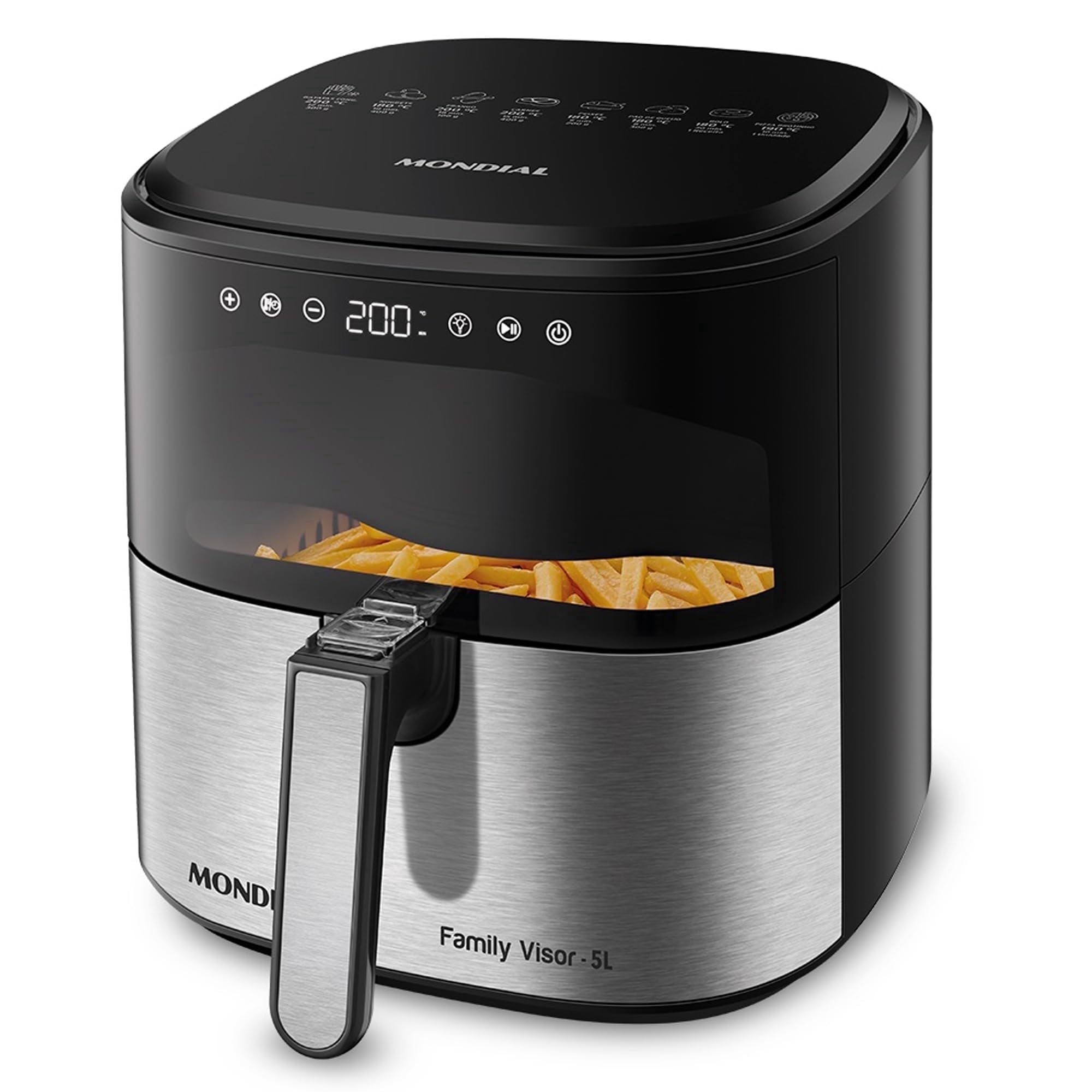 Mondial Digital Air Fryer, Touchscreen Display, 5.3 Qt, 1800W, Black Stainless Steel