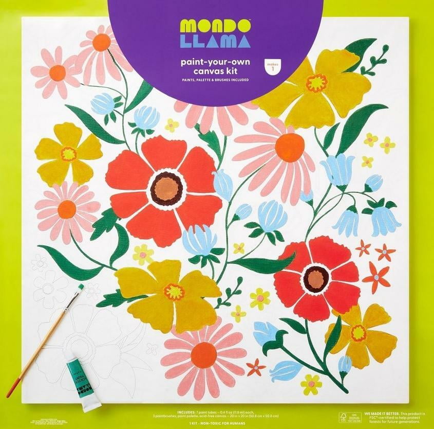 Mondo Llama 20"x20" PaintYourOwn Canvas Kit Floral