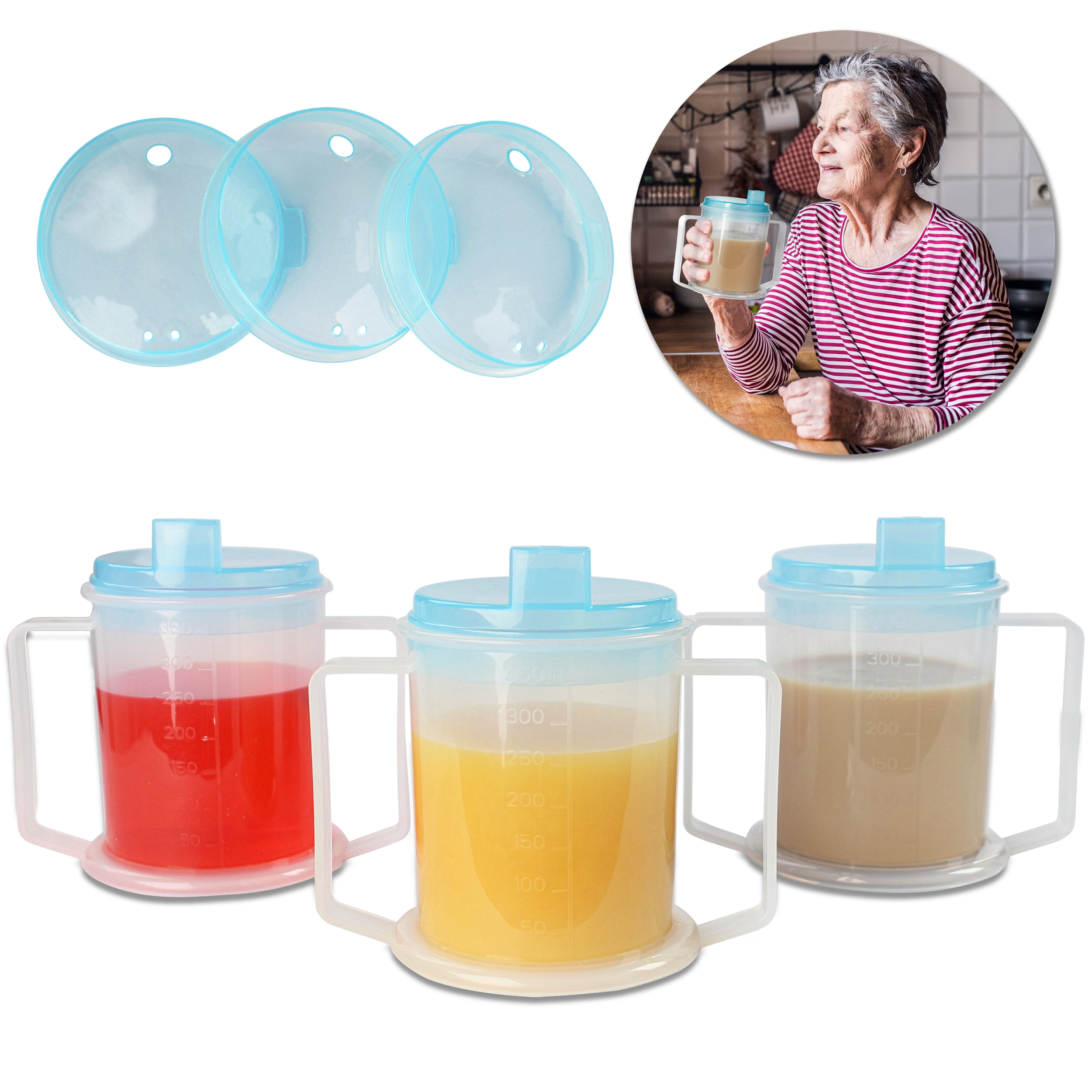 Mondo Medical 3pk 12oz Double Handle Adult Sippy Cups for Elderly and Disabled