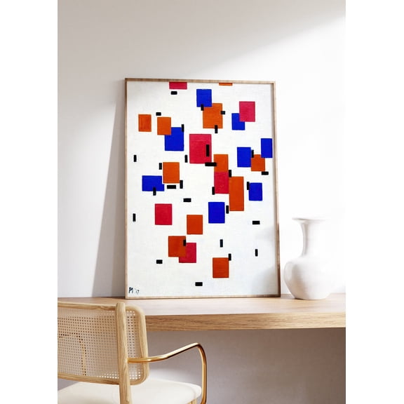 Mondrian Abstract Art Print, Geometric Bauhaus, Cubist Minimalist, Contemporary Wall Art, Mid-Century Modern Design Decor #3330, Stretched Canvas Size 8x12