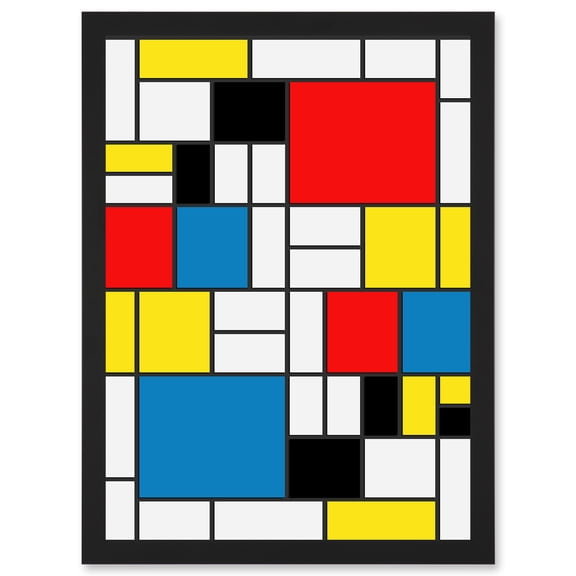 Mondrian Abstract Cubes Squares Red Yellow Blue A4 Artwork Framed Wall Art Print