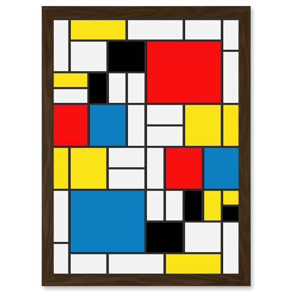Mondrian Abstract Cubes Squares Red Yellow Blue A4 Artwork Framed Wall Art Print