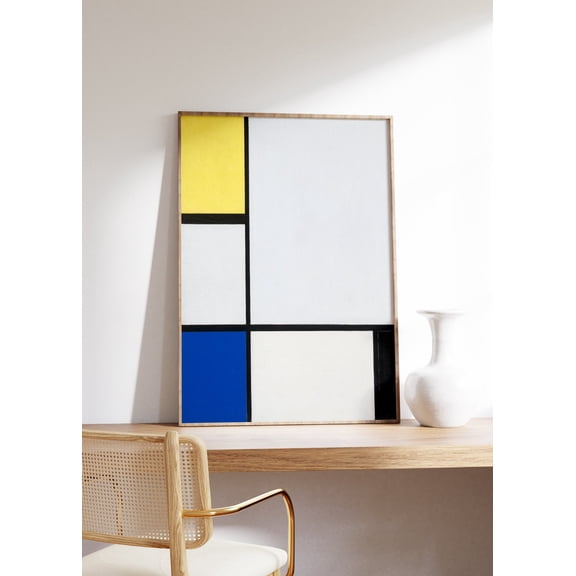 Mondrian Abstract Iconic Print, Color Block Composition Wall Art, Bauhaus, Mid-Century Modern Decor, Contemporary Minimalism #3339, Stretched Canvas Size 16x24