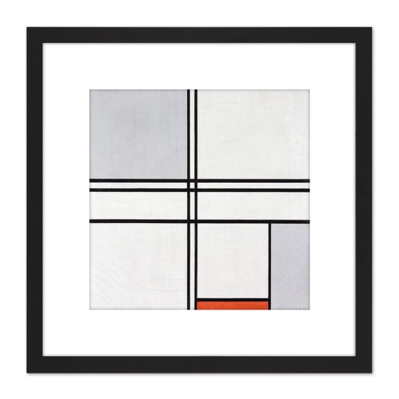 Mondrian Composition No 1 Gray-red Abstract Painting 8X8 Inch Square Wooden Framed Wall Art Print Picture with Mount