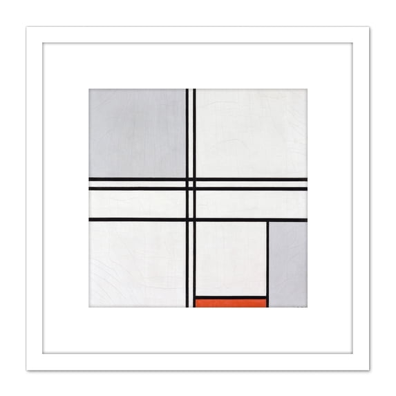 Mondrian Composition No 1 Gray-red Abstract Painting 8X8 Inch Square Wooden Framed Wall Art Print Picture with Mount