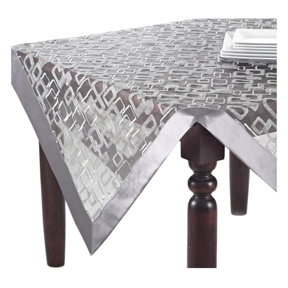 Mondrian Embroidered Geometric Design Square Tablecloth 60"W X 60"L, Silver