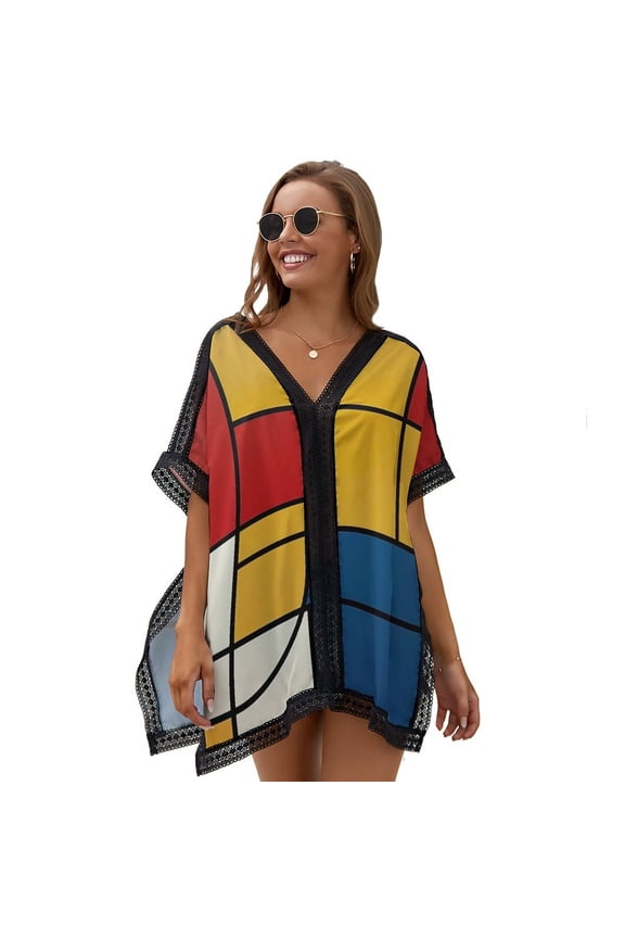 Mondrian Inspired(10) Women's Swimsuit Coverup Summer Beach Cover Up Bathing Suit Dress