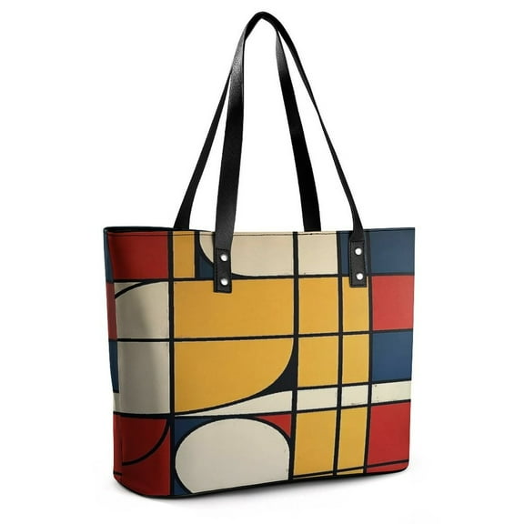 Mondrian Inspired（11） Woman Leather Handbags Large Tote Bag Fashion Portable Handbags With Zipper