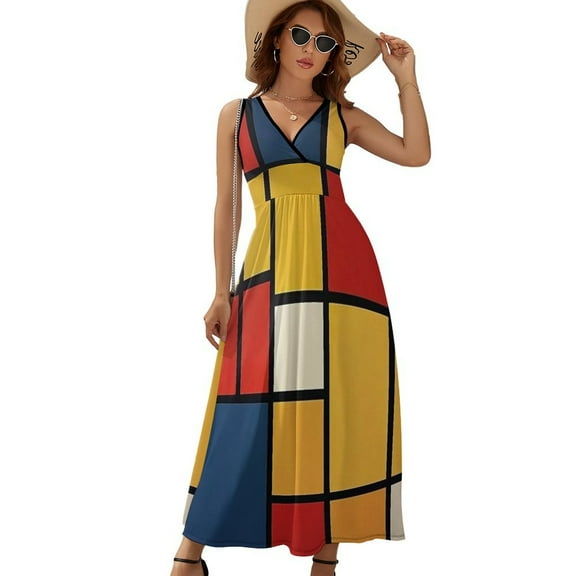 Mondrian Inspired（12） Dress Fashion Boho Beach Long Dresses Female Party Printed Maxi Dress