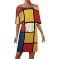 thumbnail image 1 of Mondrian Inspired（12） Women's Off The Shoulder Ruffles Summer Wedding Guest Loose Casual Party Beach Dress, 1 of 9