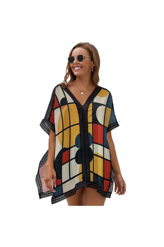 Mondrian Inspired(13) Women's Swimsuit Coverup Summer Beach Cover Up Bathing Suit Dress